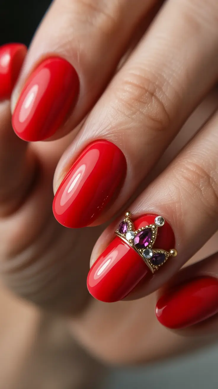 Stylish Acrylic Nails 2026 Red Accent Design