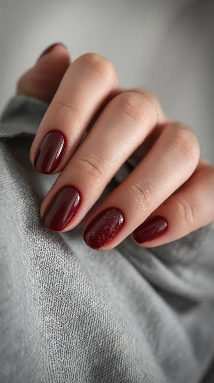Stylish Acrylic Nails 2026 Short Burgundy Design