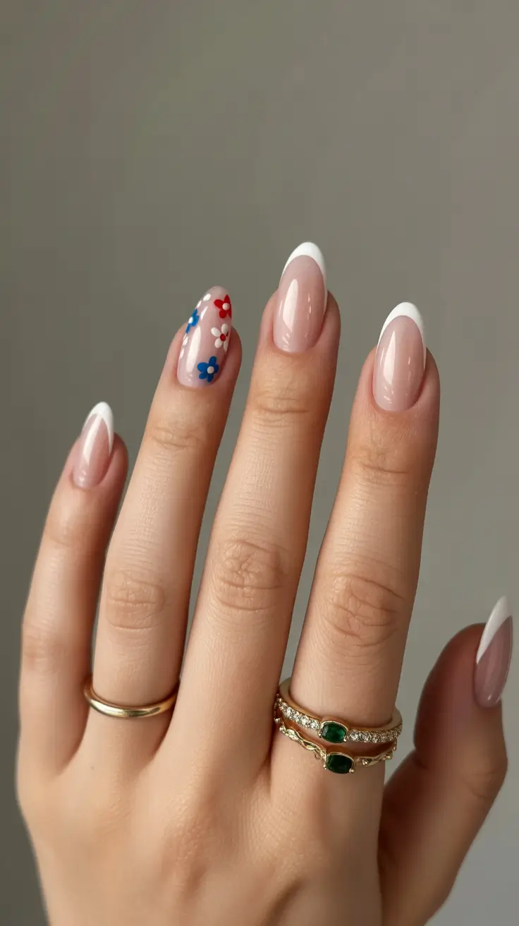 Stylish Acrylic Nails 2026 Soft French Floral Design