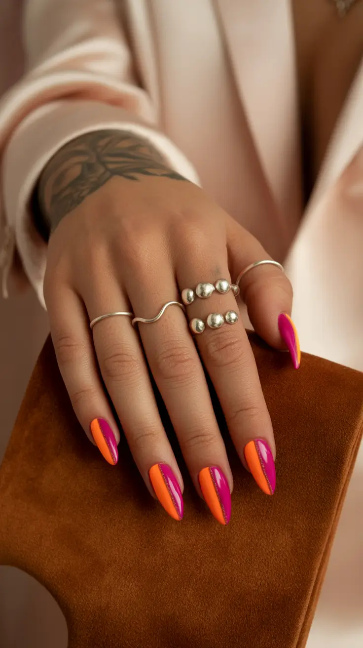 Stylish Almond Nails 2026 Sunset Pop Fusion