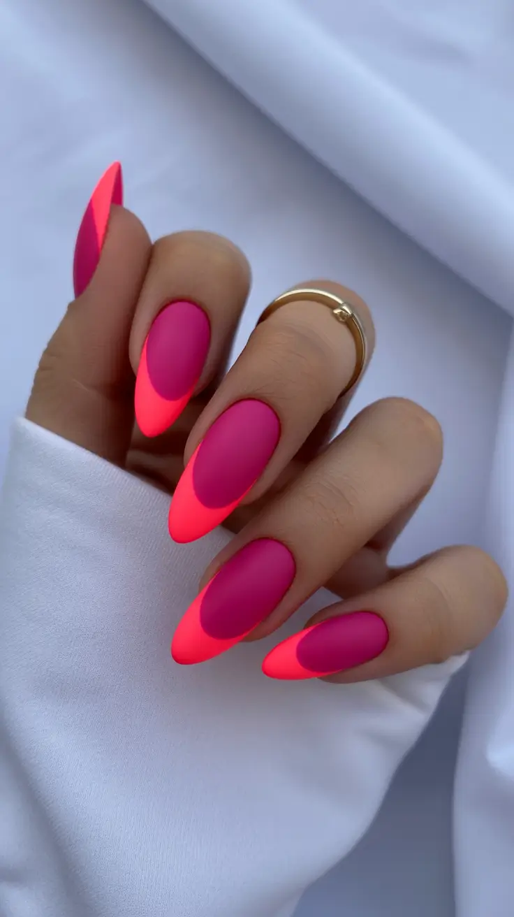 Stylish Almond Nails 2026 Electric Pink Glow