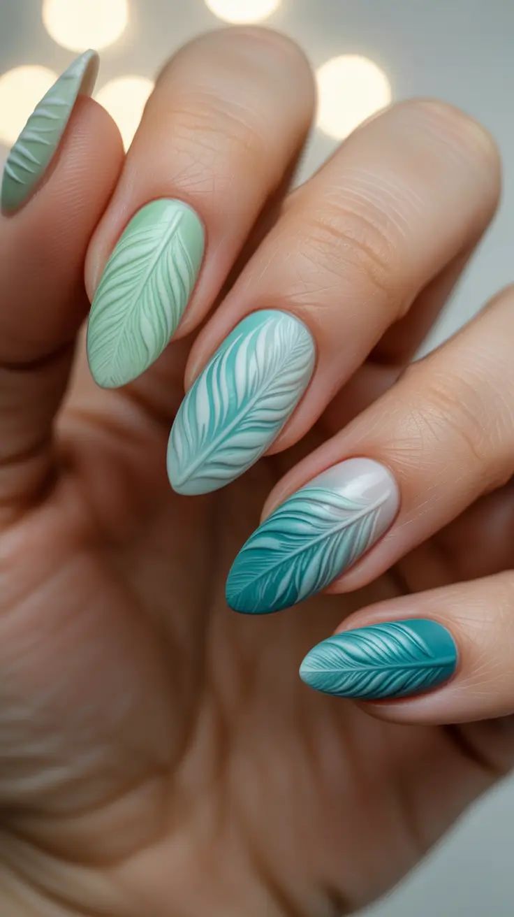 Stylish Almond Nails 2026 Minty Feathers