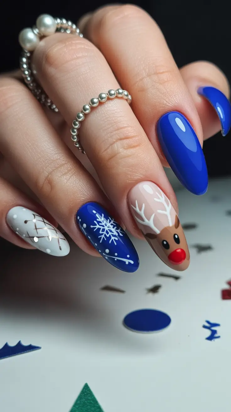 Stylish Almond Nails 2026 Frosted Reindeer Charm