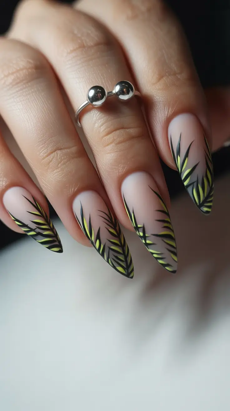 Stylish Almond Nails 2026 Tropical Nightfall