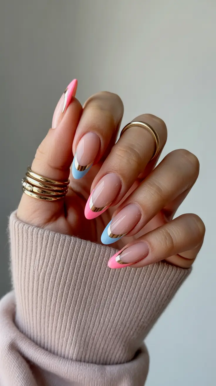 Stylish French Nails 2026 Pastel Double French With Gold Details
