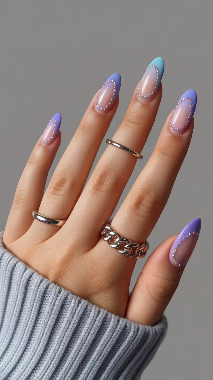 Stylish French Nails 2026 Pastel French with Crystal Frame