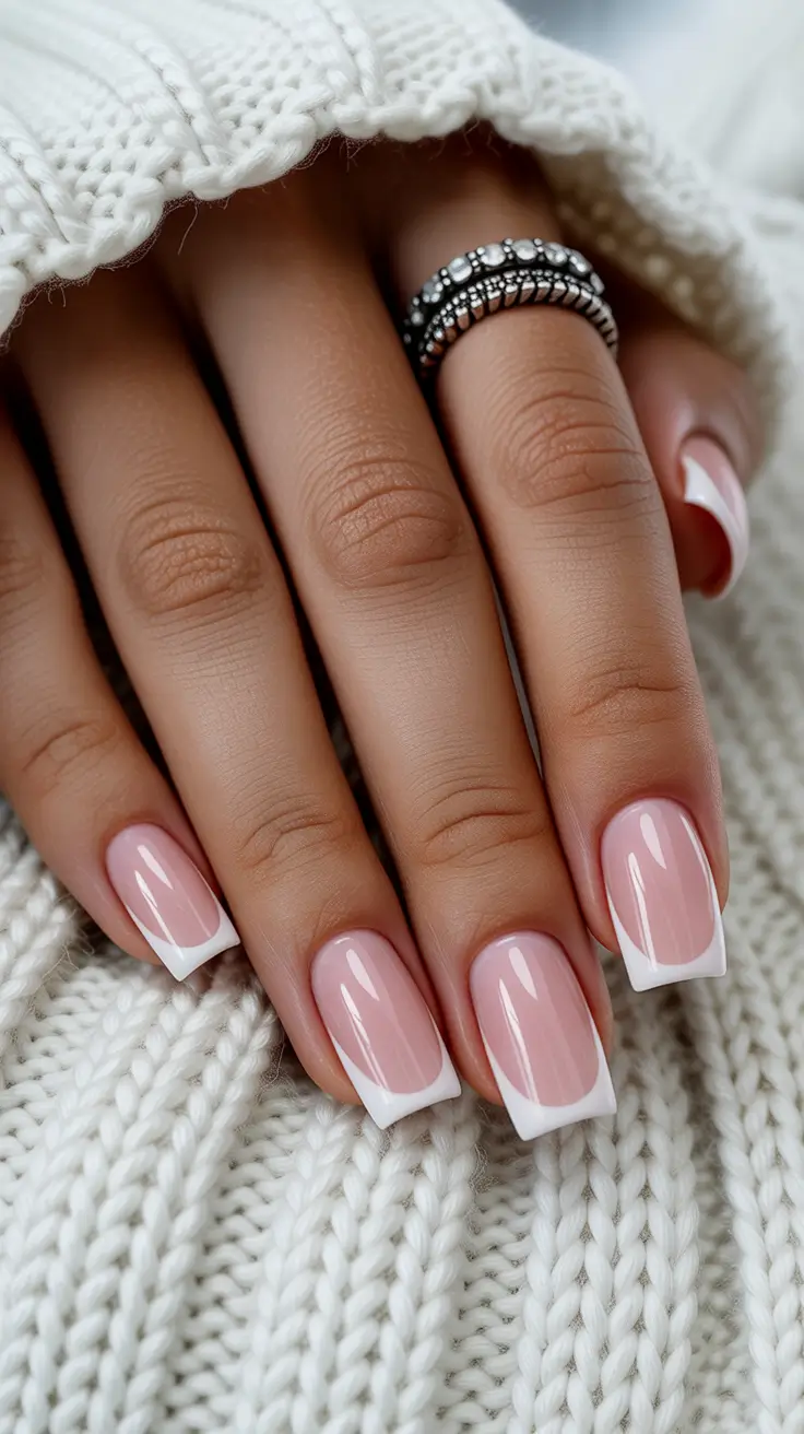 Stylish French Nails 2026 Soft Square French With Classic White Tips