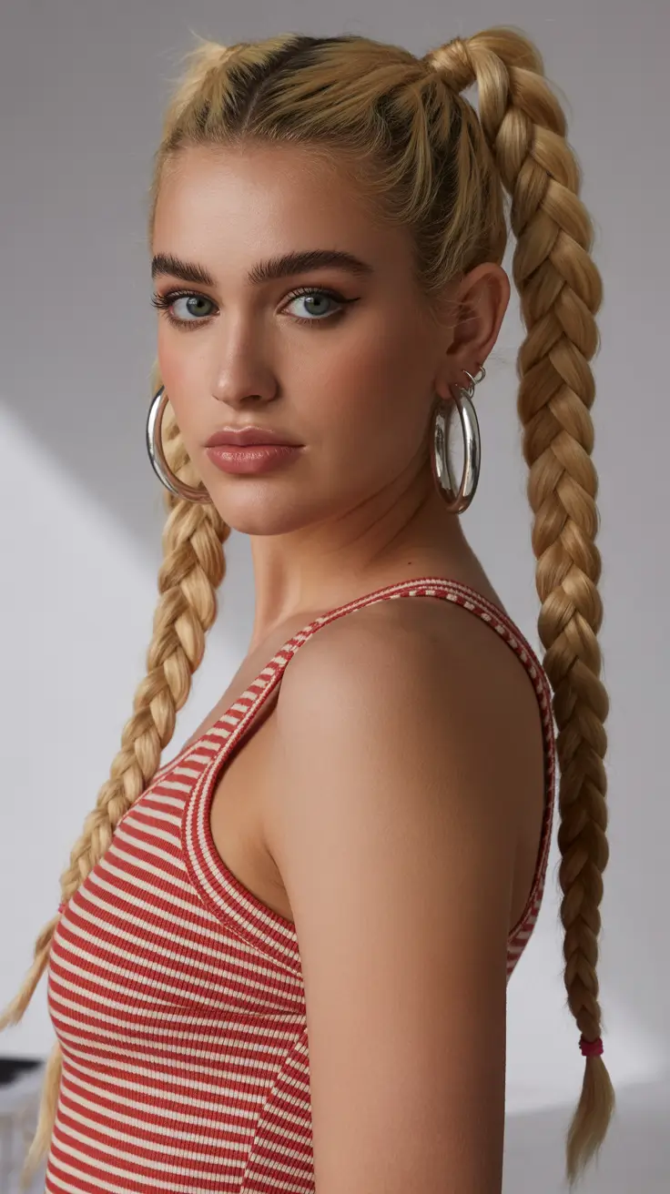 ponytail hairstyle 2026 Playful Braided Double Ponytails