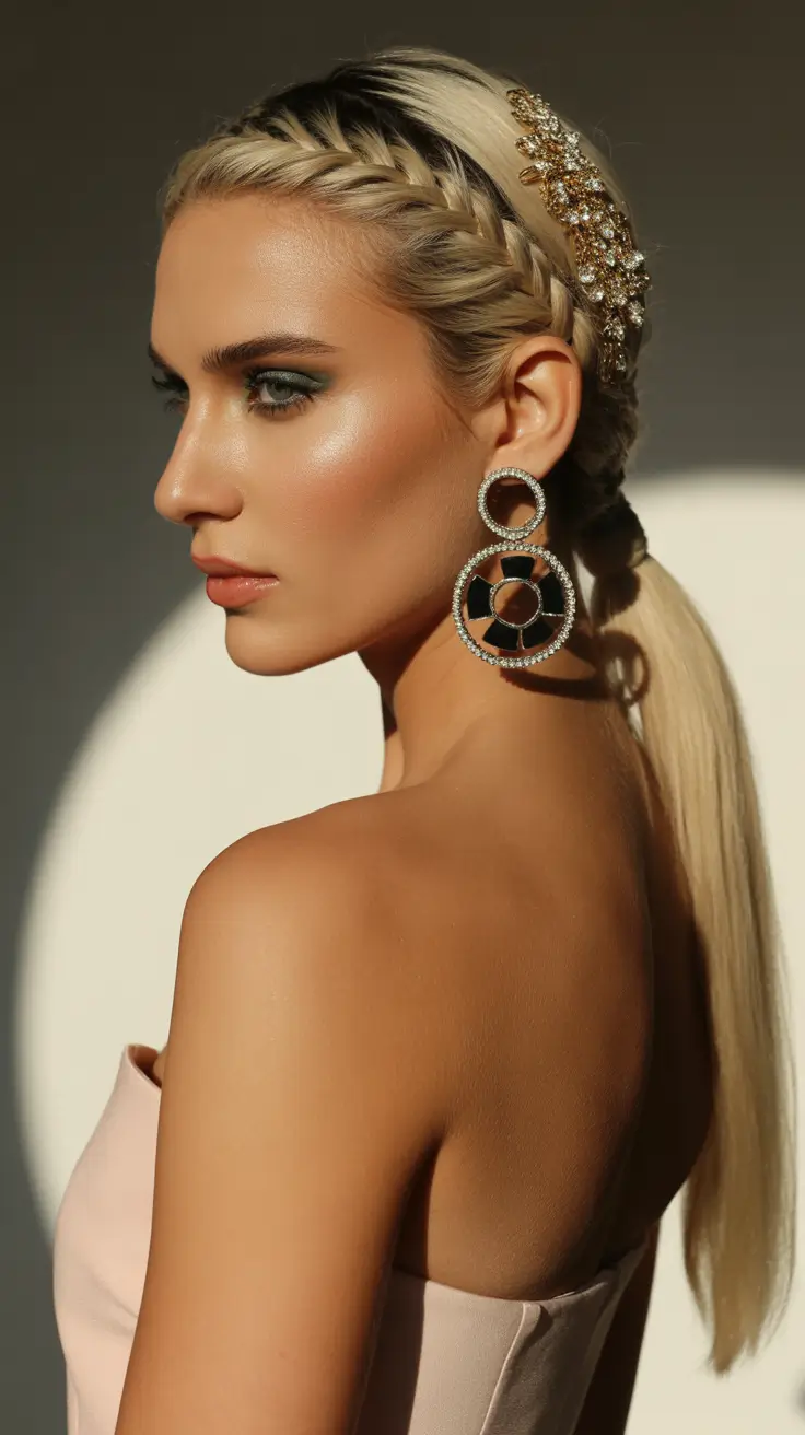 ponytail hairstyle 2026 Golden Braided Glam Ponytail