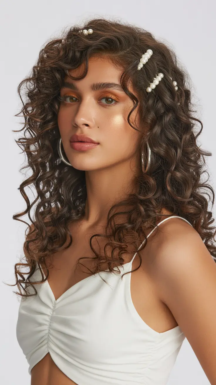 wedding hairstyle 2026 Curly Pearl Accent Style