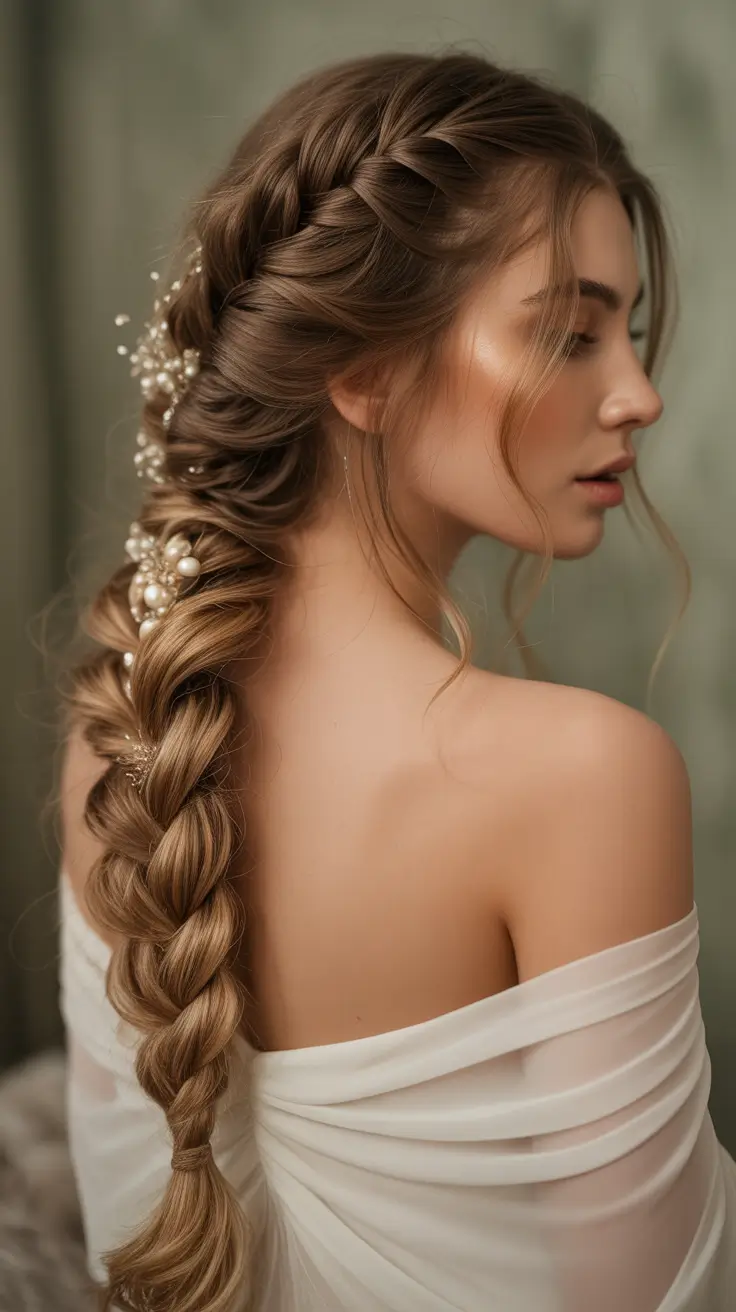 wedding hairstyle 2026 Romantic Braided Cascade