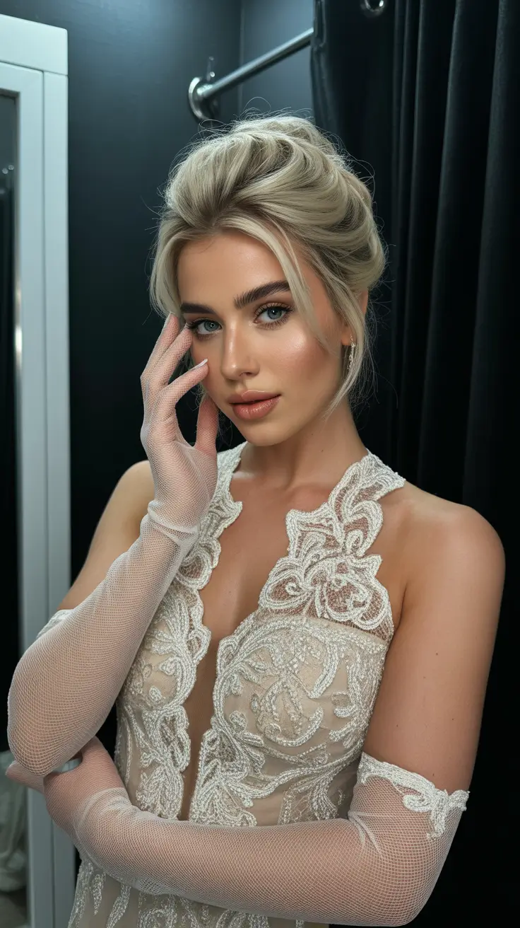 wedding hairstyle 2026 Textured Blonde Updo