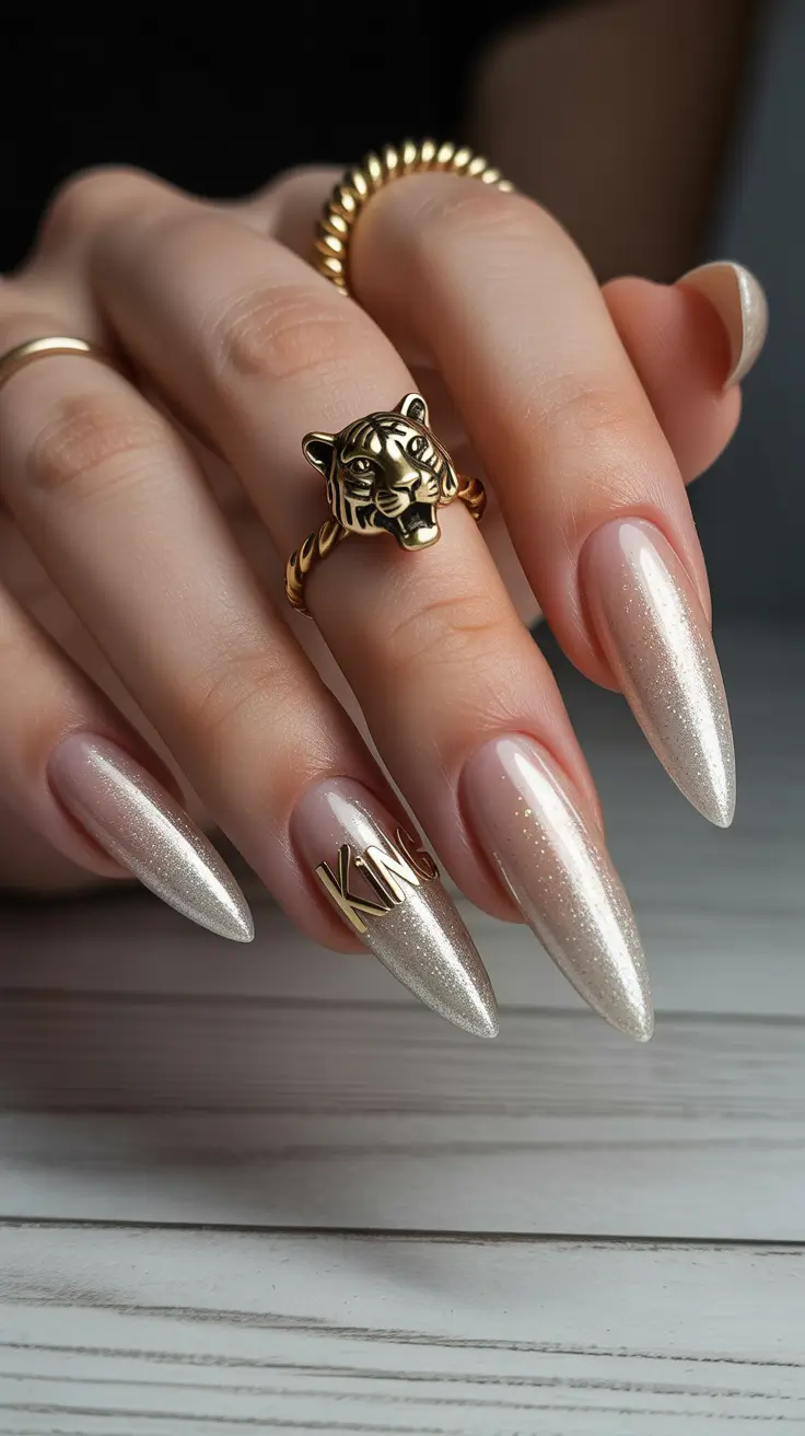 Wedding nails trend for bride 2026 Champagne Shimmer Almond