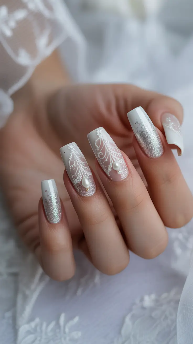 Wedding Nails Trend for Bride 2026 Short Square Pearl