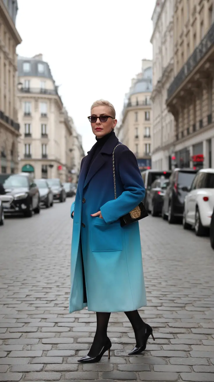 cold spring outfit 2026 Ombre Coat and Skirt Ready Elegance