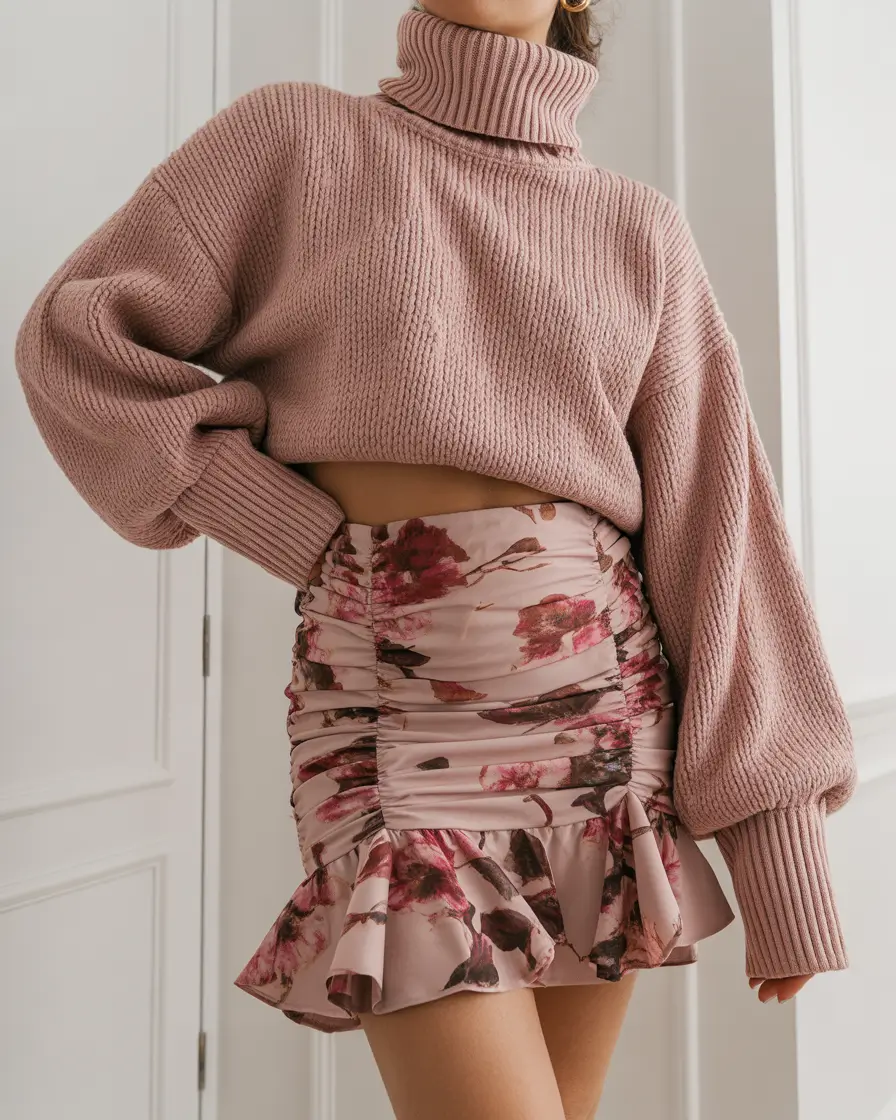 date spring outfits 2026 Cozy Knit and Ruched Mini for a First Date Night