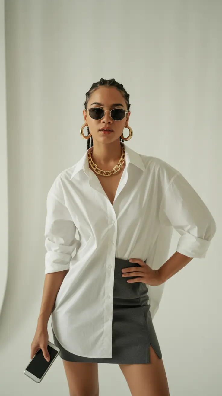 date spring outfits 2026 Crisp White Shirt and Mini Skirt for Casual Dinner Plans