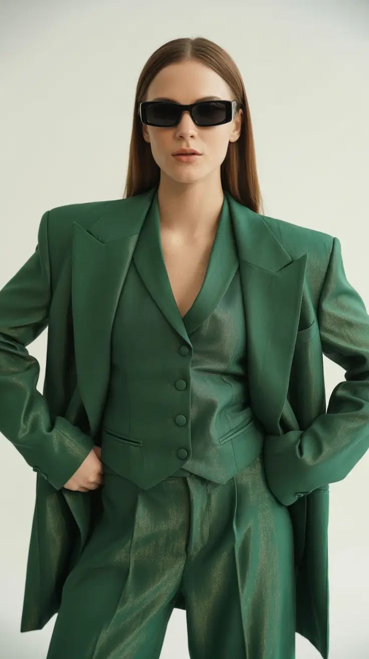 Spring formal outfits 2026 Deep Green Three Piece Power Set