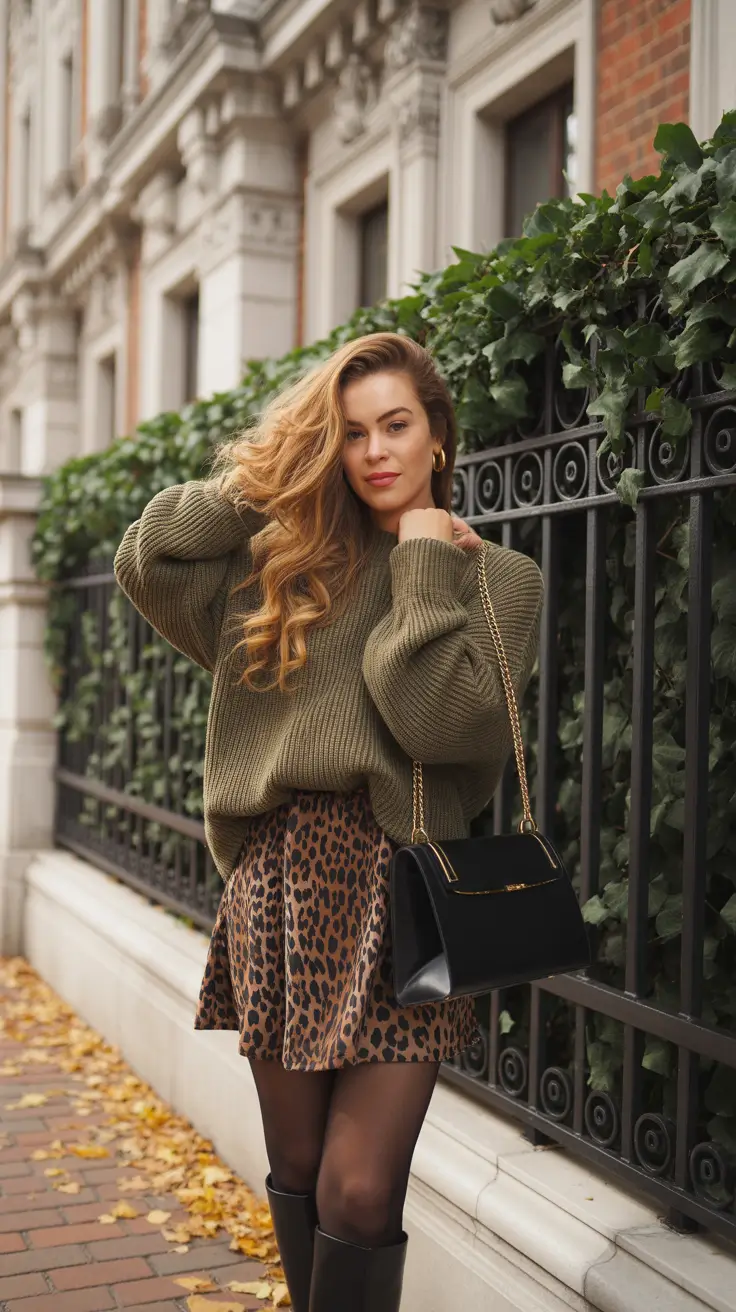 spring skirt outfits 2026 Leopard Mini With Cozy Knit Confidence