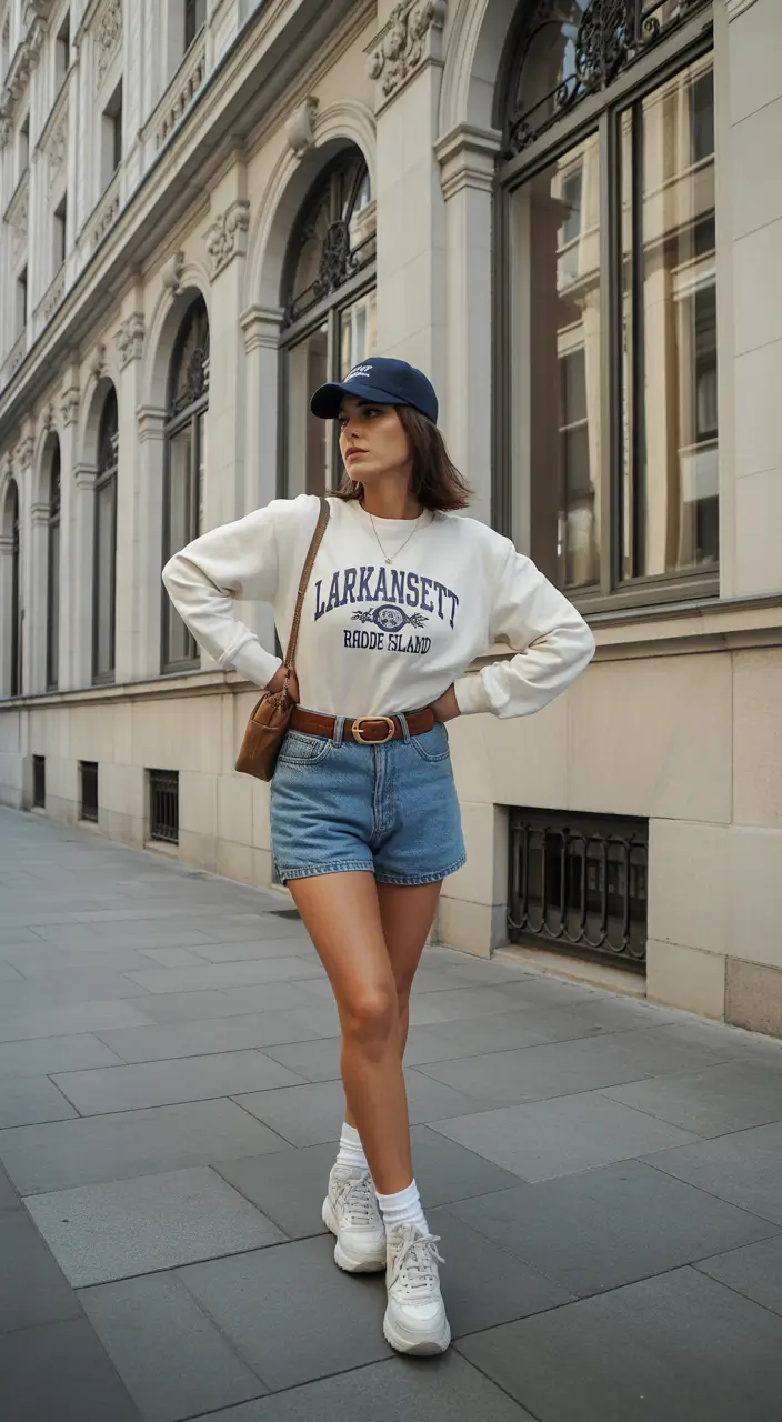 casual spring outfits 2026 Preppy Denim Shorts