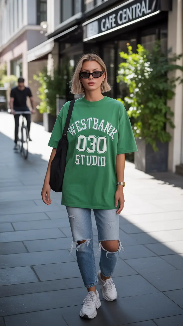 casual spring outfits 2026 Classic Green Tee and Jeans Energy