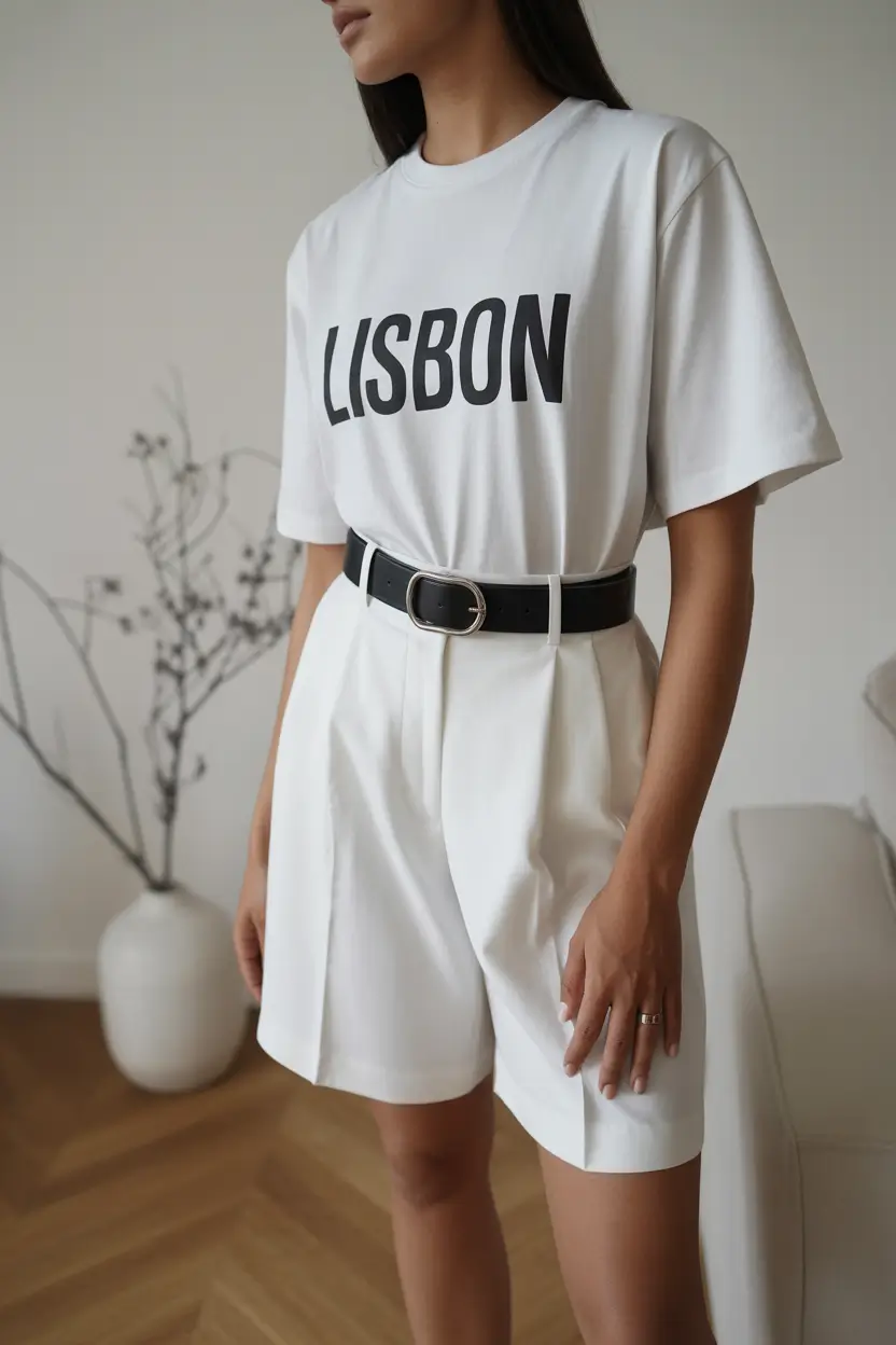 casual spring outfits 2026 White Tee and Tailored Shorts Done Right