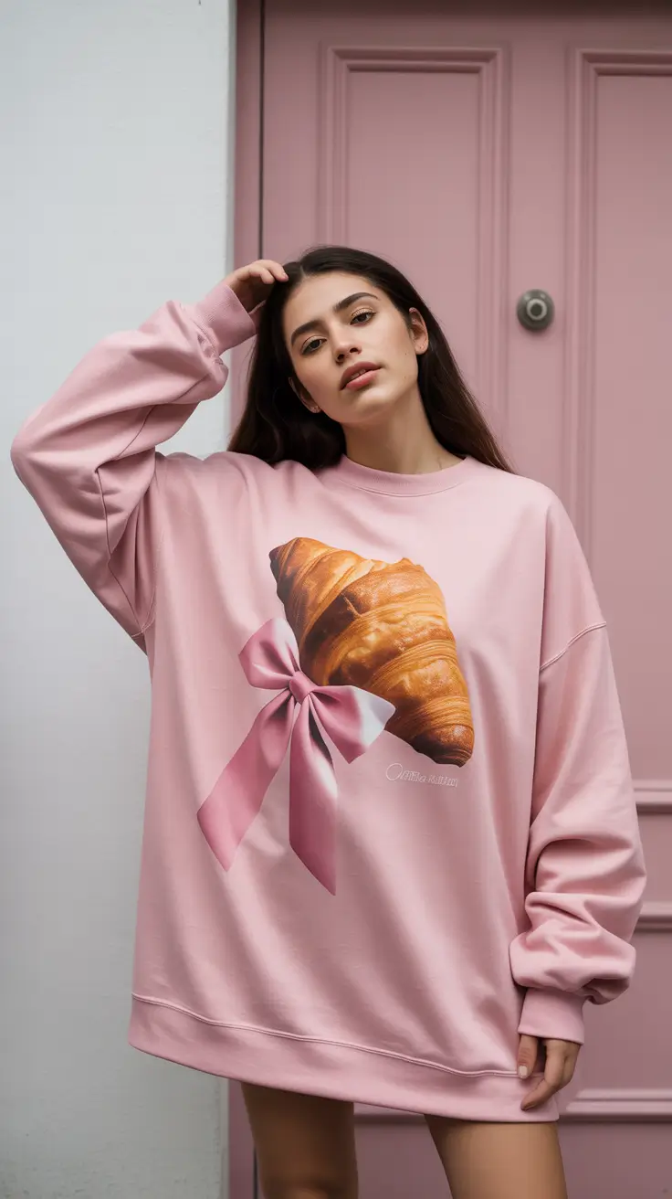 comfy spring outfits 2026 Pink Oversized Sweatshirt for Sweet Spring Ease
