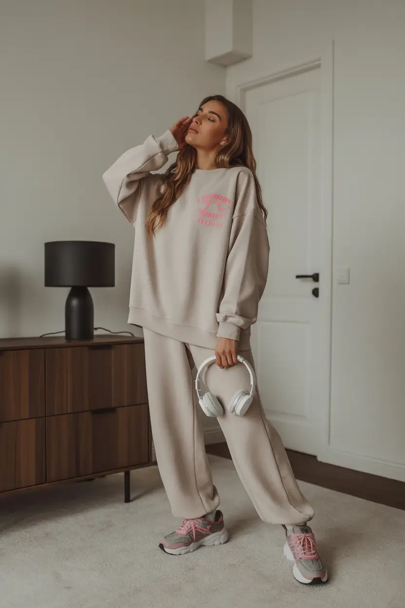 comfy spring outfits 2026 Minimal Beige Set for Calm Cool Girl Energy
