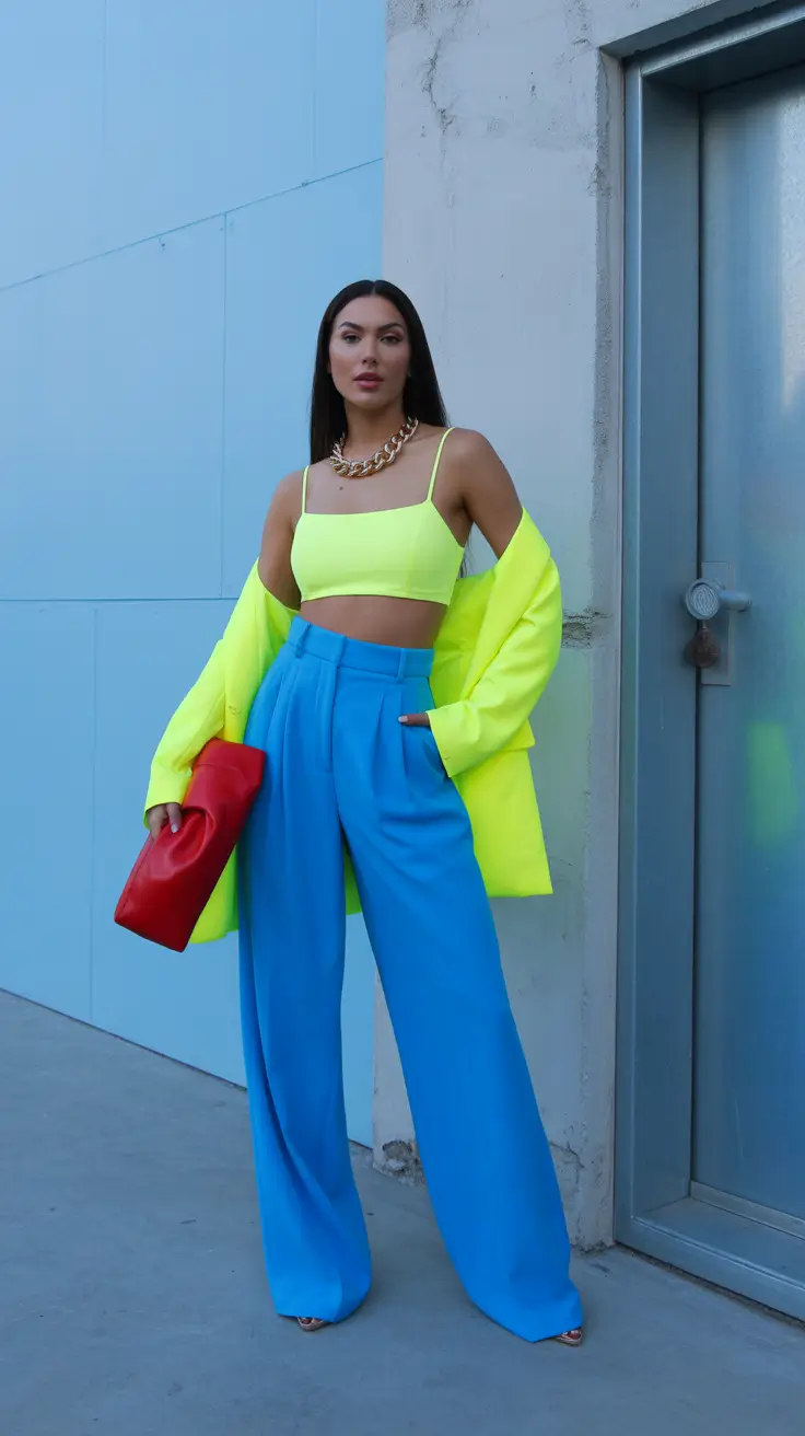 spring concert outfit ideas 2026 Neon Lime and Electric Blue for Bold Concert Style