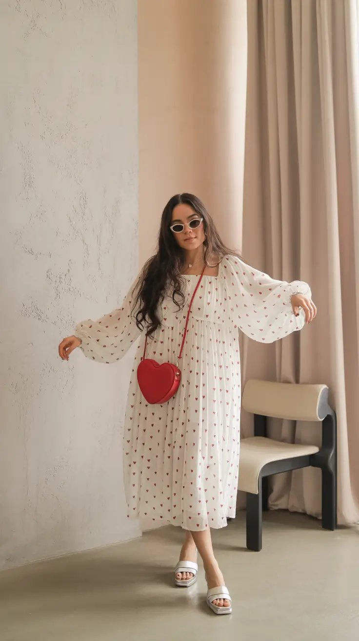 spring disneyland outfits 2026 Floaty Heart Print Dress for Soft Romantic Spring