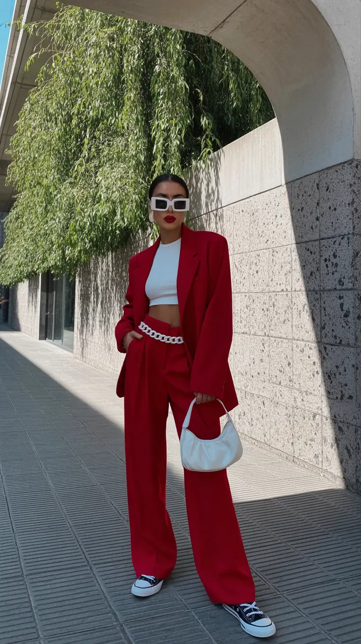 spring fits outfits 2026 Red Suit With Street Attitude