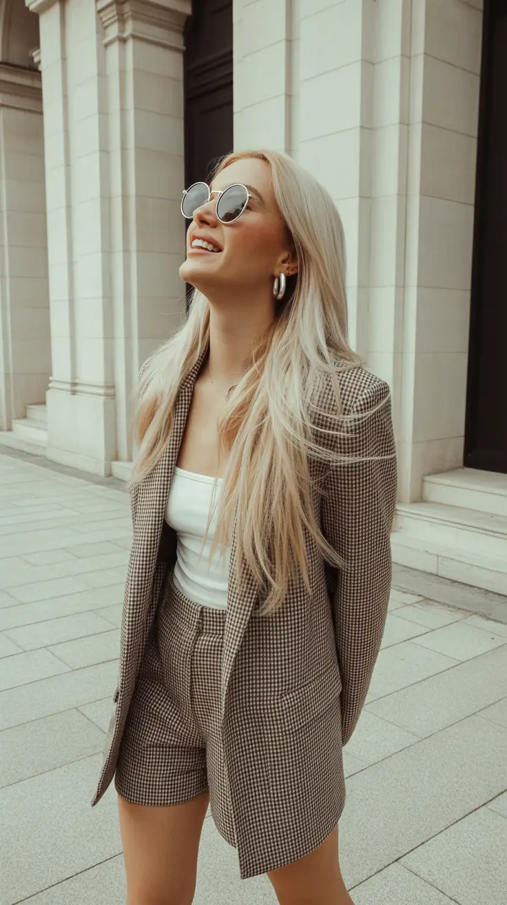 spring fits outfits 2026 Checked Blazer Set for City Girl Spring