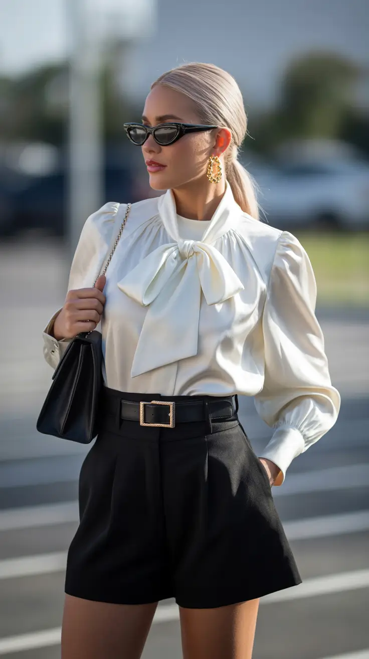 spring fits outfits 2026 Bow Blouse and Shorts That Look Expensive