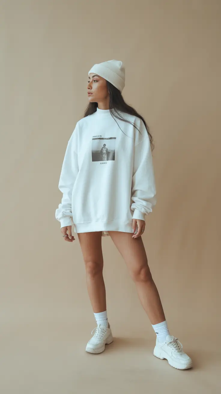 spring outfit for Thursday 2026 Modest White Sweatshirt