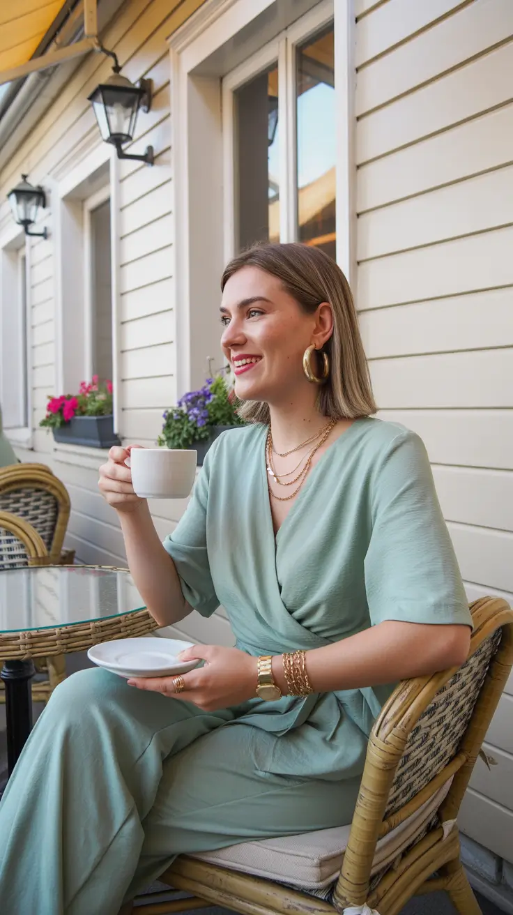 spring outfit for Thursday 2026 Soft Green Comfort With Cafe Energy