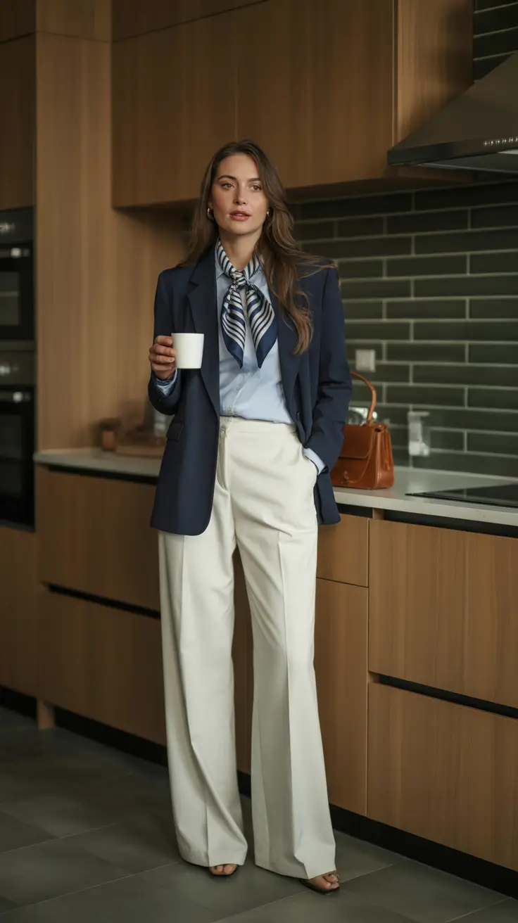 spring teacher outfits 2026 Polished Navy Layers With Soft Neutrals