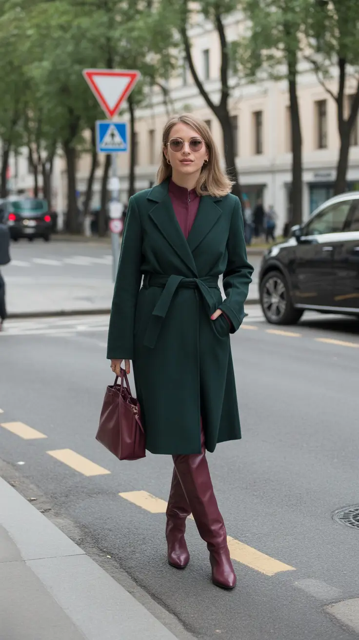 spring teacher outfits 2026 Green Belted Coat for Rainy Spring Commutes
