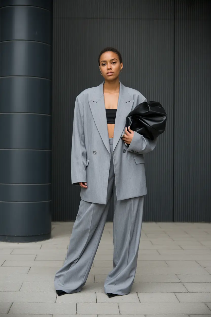 spring teacher outfits 2026 Oversized Gray Suit for a Modern High School Teacher Look