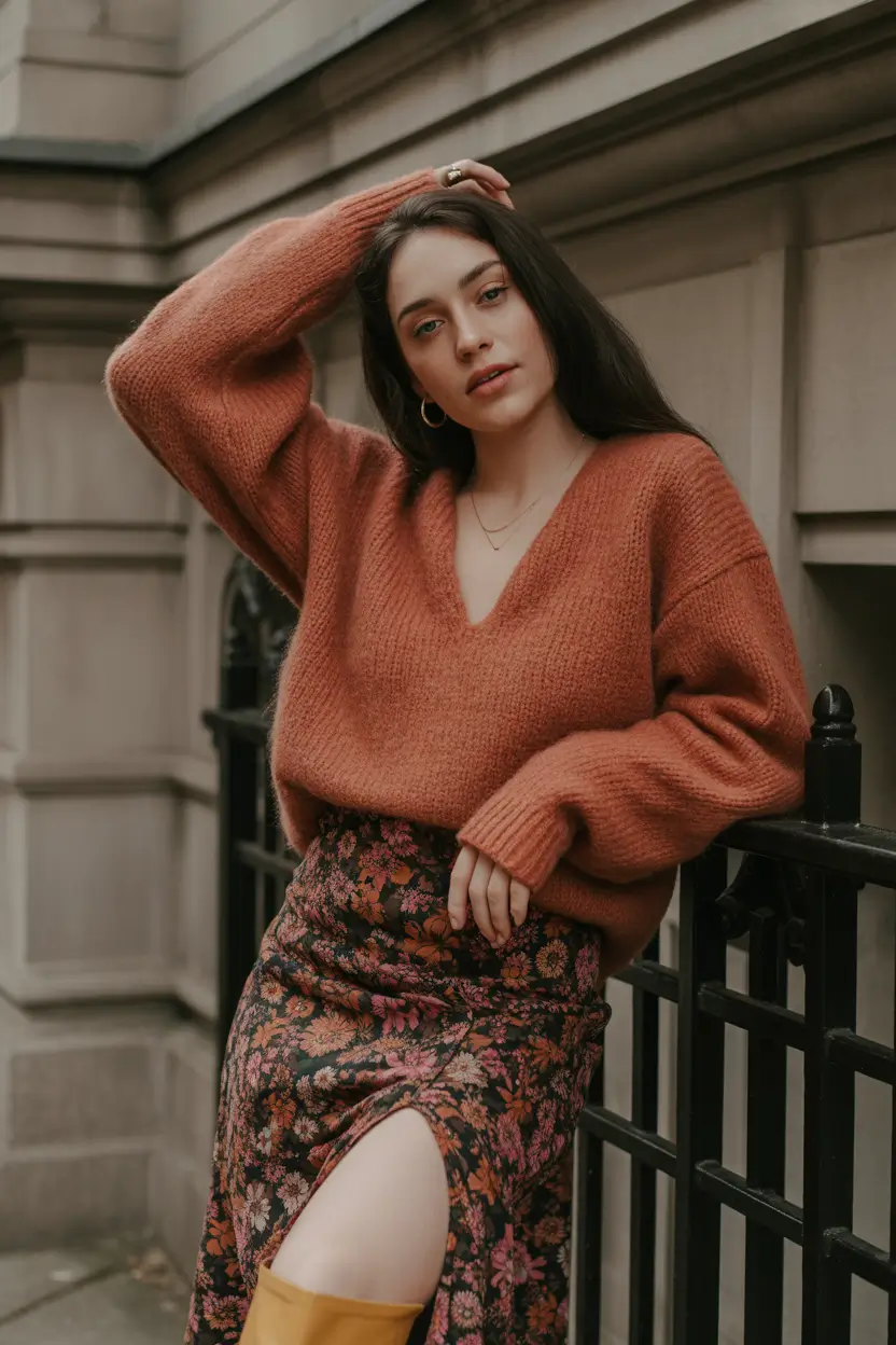 early spring outfits 2026 Warm Knits With Floral Movement