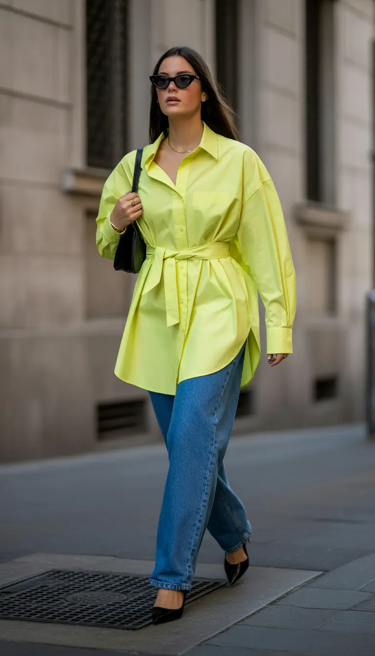early spring outfits 2026 Bright Shirts With Everyday Denim