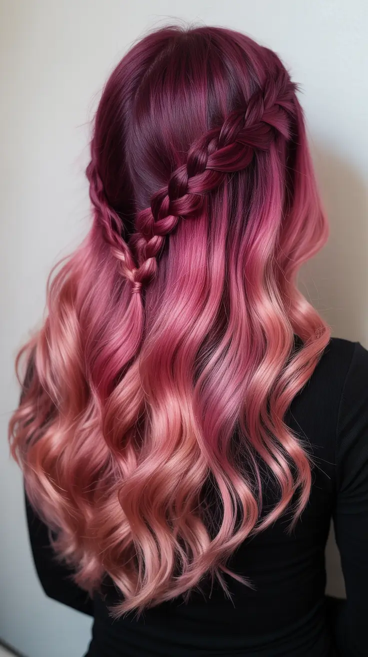 spring maroon hair color 2026 Burgundy ombre waves