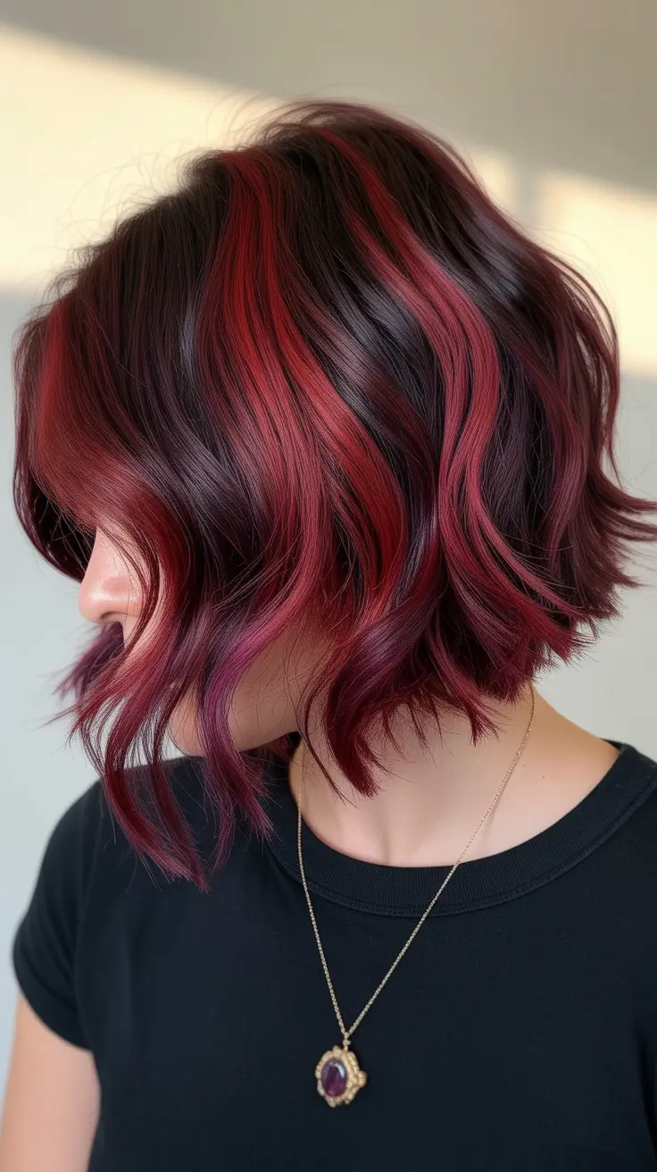 spring maroon hair color 2026 Burgundy dark brown black short