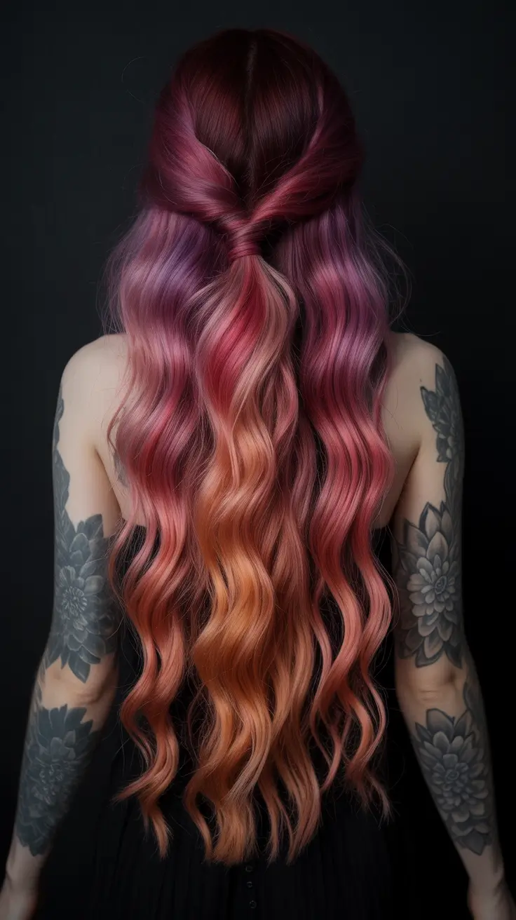 spring maroon hair color 2026 Burgundy Ombre With Warm Copper Ends