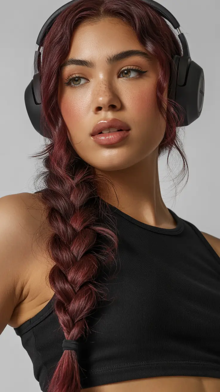 spring maroon hair color 2026 Sporty Burgundy Braids