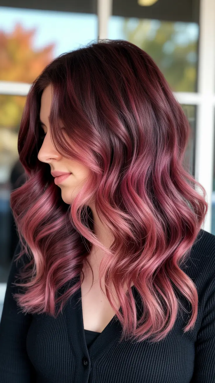 spring maroon hair color 2026 Burgundy highlights curly