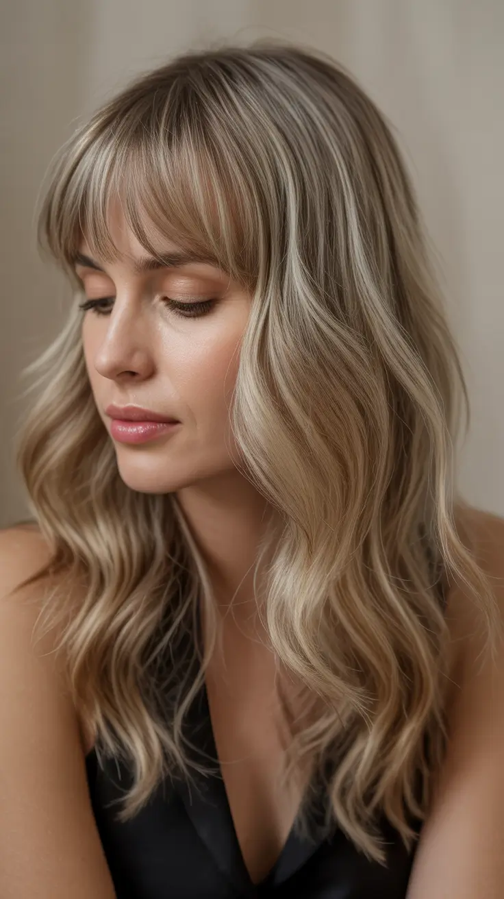Haircut Ideas 2026 Soft Ash Waves with Light Bangs