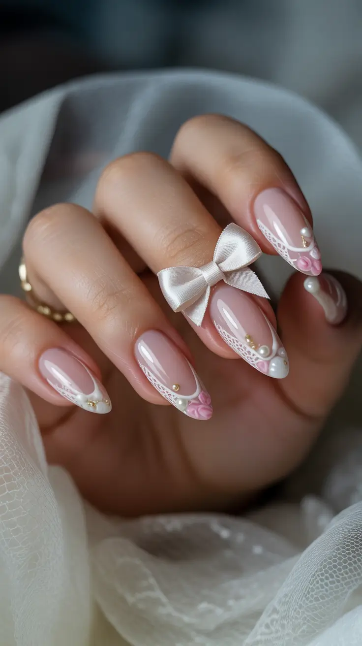 February Nails Designs 2026 Rose Gold Glitter French