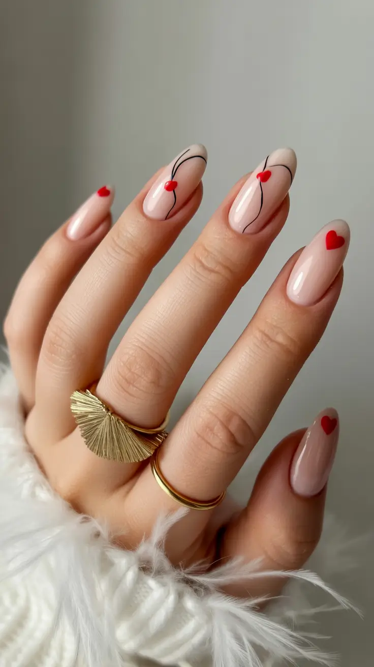 February Nails Designs 2026 Minimal Nude Heart Nails