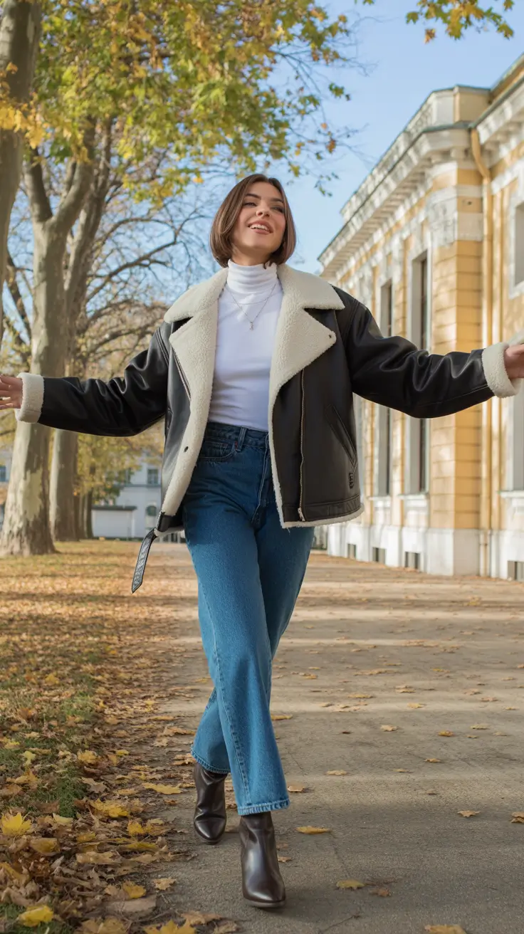 outfits ideas 2026 Shearling Jacket and Denim for Winter Street Comfort