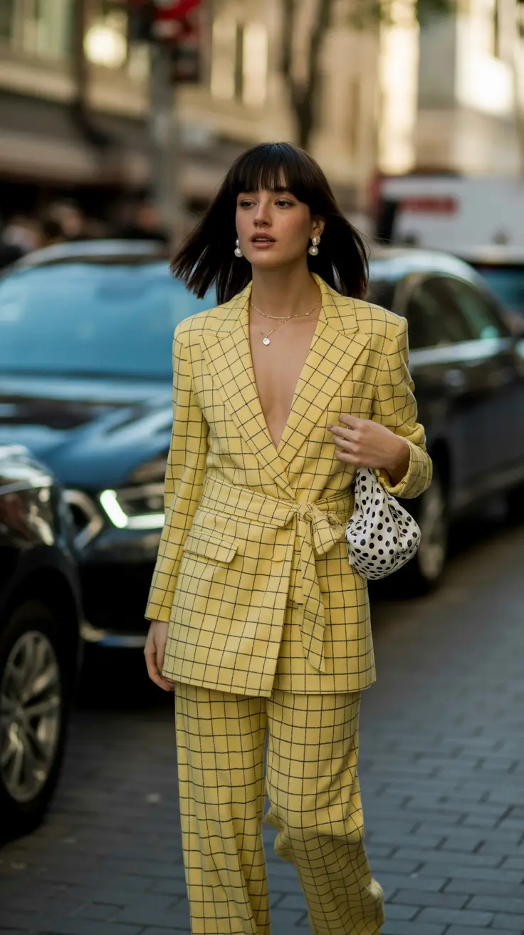 outfits ideas 2026 Yellow Checked Suit for Bold City Energy